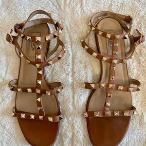 Valentino Garavani Tan Studded Sandals